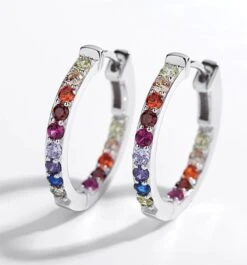 Silver Rainbow Earrings • 925 Sterling Silver • Rainbow Colorful Huggies • Multicolored Hoops • Multi Gemstone Earrings • Christmas Earrings -Jewellery Soldes Boutique il fullxfull.4342116784 4xc5