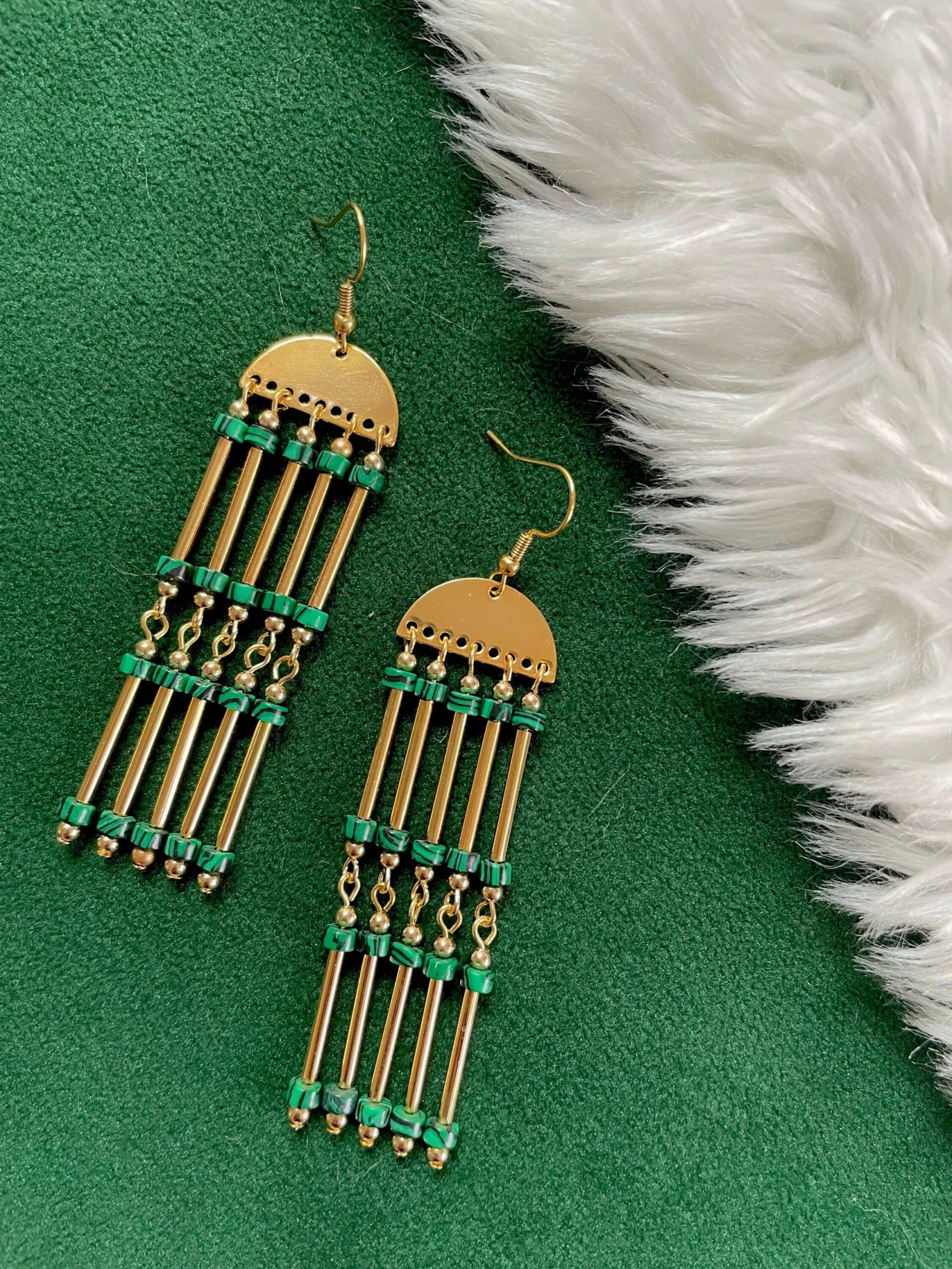 Green Art Deco Beaded Earrings / Long Beaded Chandelier Earrings / Christmas Party Earrings / Statement Earrings / 1920s Inspired Jewelry 8 Green Art Deco Beaded Earrings / Long Beaded Chandelier Earrings / Christmas Party Earrings / Statement Earrings / 1920s Inspired Jewelry - Image 6
