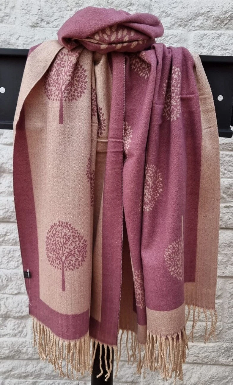 SALE Dark Pink Mulberry Tree Of Life Print LUXURY Reversible Winter Scarf Large Shawl Blanket Wrap Christmas Gift 3 SALE Dark Pink Mulberry Tree Of Life Print LUXURY Reversible Winter Scarf Large Shawl Blanket Wrap Christmas Gift