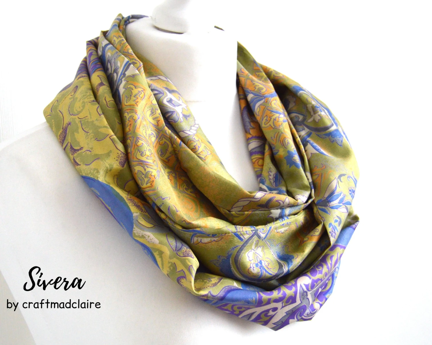 Green Yellow Lilac Upcycled Sari Silk Scarf - Boho Eco Friendly Autumn Fall Winter Womens Silk Scarf - Boho Christmas Best Friend Gift 3 Green Yellow Lilac Upcycled Sari Silk Scarf - Boho Eco Friendly Autumn Fall Winter Womens Silk Scarf - Boho Christmas Best Friend Gift