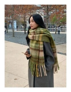 Mohair Green Plaid Scarf Double-sided Plaid Rainbow Scarf Warm Scarf Christmas Scarf -Jewellery Soldes Boutique il fullxfull.4377462362 5aoq
