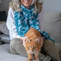 Teal Cat Scarf, Personalized Gifts For Her, Scarves For Woman, Cat Lover Gifts, Christmas Gifts, Birthday Gifts, Cat Scarf Gifts For Women