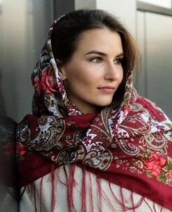 2024 Ethnic Folk Wool Shawl Slavic Floral Scarf Modern Chic Boho Pavlovo Posad With Classic Timeless Floral Design, Gift For Her Christmas