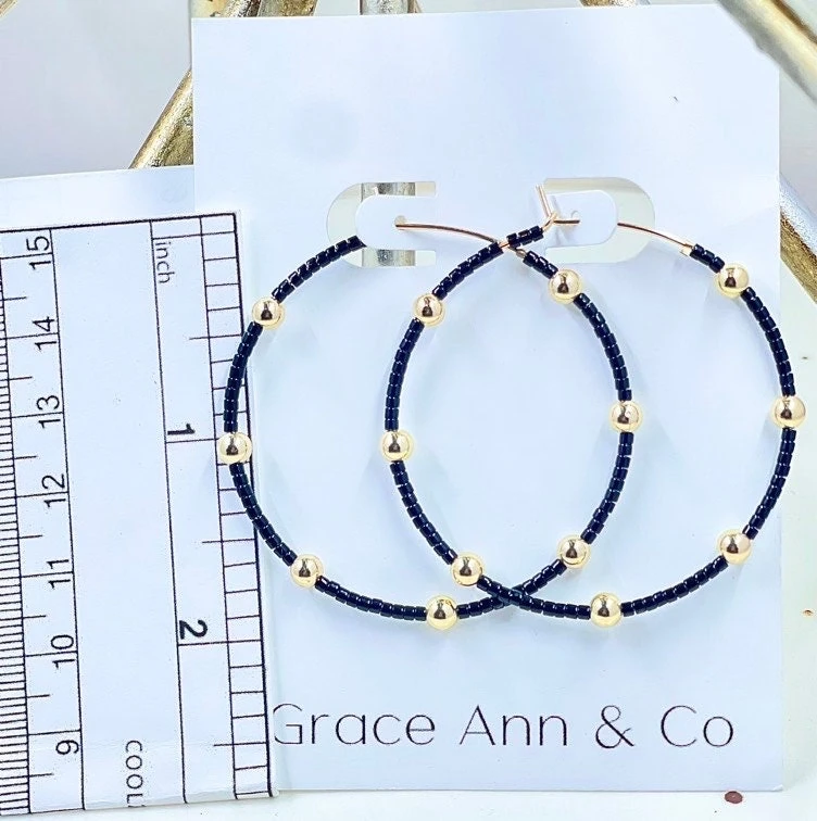 14k Gold Filled Black Beaded Hoop Earrings. Perfect Christmas Gift. 4 14k Gold Filled Black Beaded Hoop Earrings. Perfect Christmas Gift. - Image 2