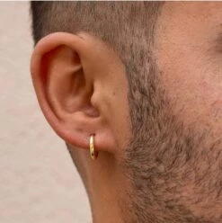 Mens Earrings - 12mm 18K Gold Hoop Earrings - Small Huggie Styled Earrings For Men - Hoop Earrings Men - Mens Jewelry Christmas Gifts UK