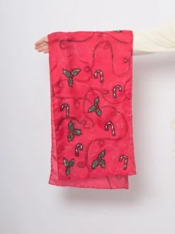Christmas Silk Scarf Hand Painted Silk Scarf Red Silk Scarf Candy Cane Holy Berry Mistletoe Holly Berry Christmas Gift For Her 53X15 -Jewellery Soldes Boutique il fullxfull.4405274998 nhfh