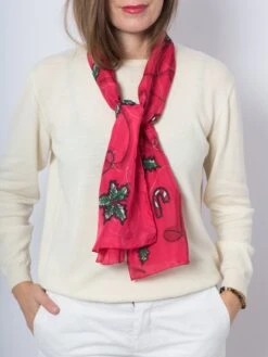 Christmas Silk Scarf Hand Painted Silk Scarf Red Silk Scarf Candy Cane Holy Berry Mistletoe Holly Berry Christmas Gift For Her 53X15 -Jewellery Soldes Boutique il fullxfull.4405276766 gg4o