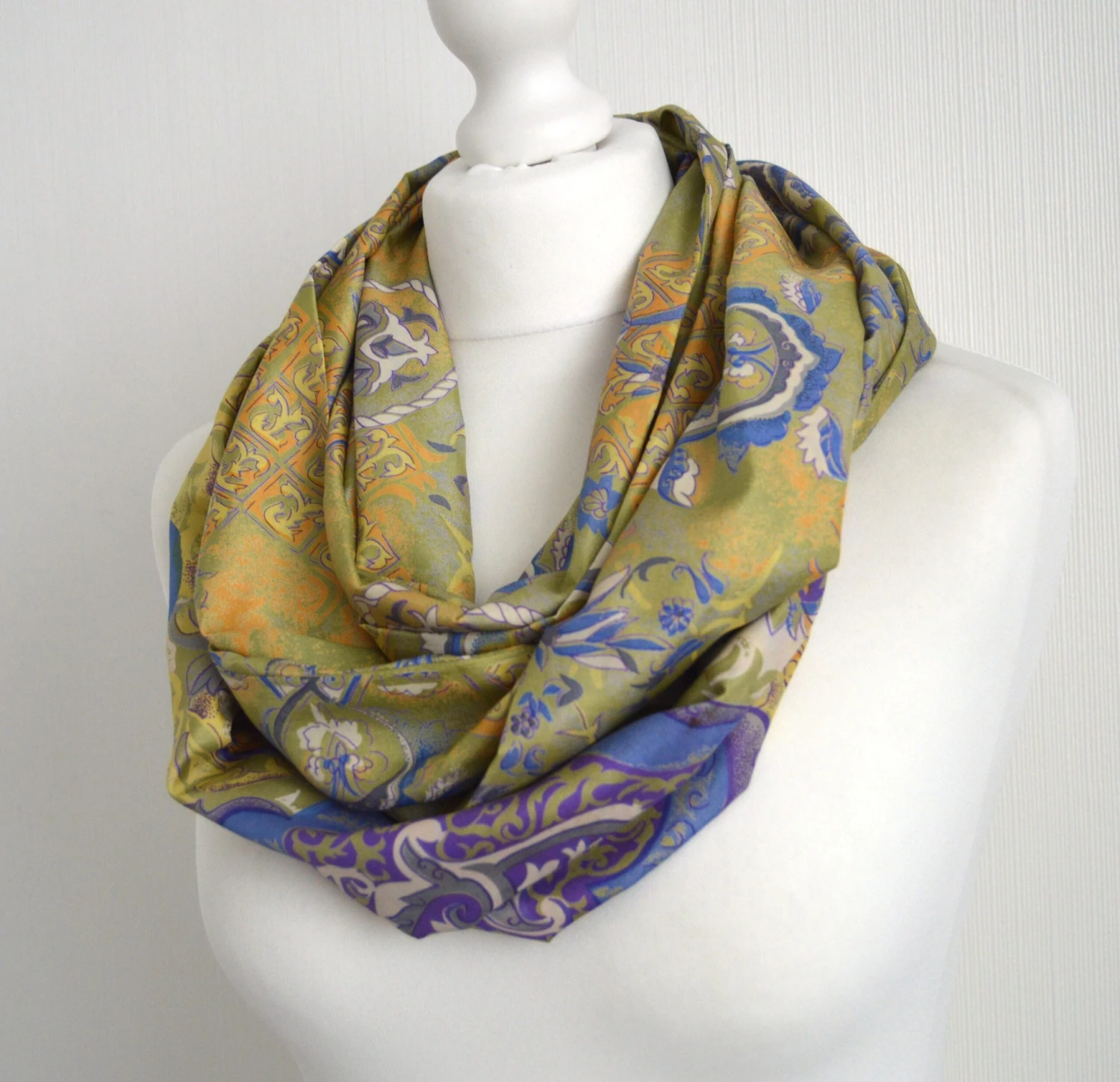 Green Yellow Lilac Upcycled Sari Silk Scarf - Boho Eco Friendly Autumn Fall Winter Womens Silk Scarf - Boho Christmas Best Friend Gift 10 Green Yellow Lilac Upcycled Sari Silk Scarf - Boho Eco Friendly Autumn Fall Winter Womens Silk Scarf - Boho Christmas Best Friend Gift - Image 8
