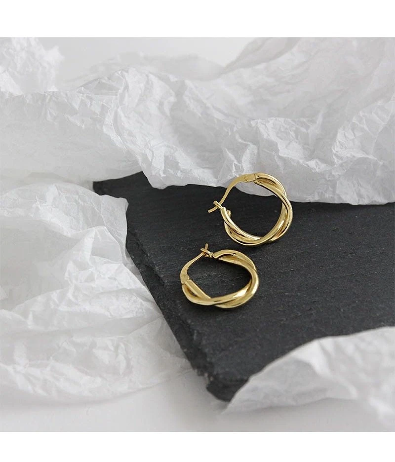 Twisted Hoop Earrings, 18K Gold Plated Medium Hoops Twist, Sterling Silver Twisted Hoops, Minimalist Hoops, Christmas Gift 6 Twisted Hoop Earrings, 18K Gold Plated Medium Hoops Twist, Sterling Silver Twisted Hoops, Minimalist Hoops, Christmas Gift - Image 4