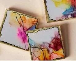 Mini Art Pieces- Set Of 4 |Resin + Colorful Abstract Alcohol Ink Art Coasters |Gold Leaf Accents | Luxury Home Decor,handmade Christmas Gift -Jewellery Soldes Boutique il fullxfull.4443048028 a47n