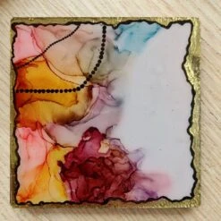 Mini Art Pieces- Set Of 4 |Resin + Colorful Abstract Alcohol Ink Art Coasters |Gold Leaf Accents | Luxury Home Decor,handmade Christmas Gift -Jewellery Soldes Boutique il fullxfull.4443048064 7lsy