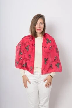 Christmas Silk Scarf Hand Painted Silk Scarf Red Silk Scarf Candy Cane Holy Berry Mistletoe Holly Berry Christmas Gift For Her 53X15 -Jewellery Soldes Boutique il fullxfull.4452664395 grig