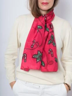 Christmas Silk Scarf Hand Painted Silk Scarf Red Silk Scarf Candy Cane Holy Berry Mistletoe Holly Berry Christmas Gift For Her 53X15 -Jewellery Soldes Boutique il fullxfull.4452666123 jet6