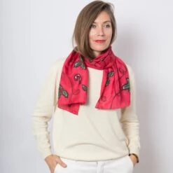 Christmas Silk Scarf Hand Painted Silk Scarf Red Silk Scarf Candy Cane Holy Berry Mistletoe Holly Berry Christmas Gift For Her 53X15 -Jewellery Soldes Boutique il fullxfull.4452666129 cg5w