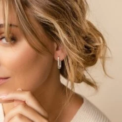 Large Ribbed Rectangle Hoops By Caitlyn Minimalist • Chunky Statement Link Hoop Earrings • Perfect Christmas Gift For Her • ER294 -Jewellery Soldes Boutique il fullxfull.4457327202 k6p4