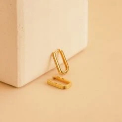 Large Ribbed Rectangle Hoops By Caitlyn Minimalist • Chunky Statement Link Hoop Earrings • Perfect Christmas Gift For Her • ER294 -Jewellery Soldes Boutique il fullxfull.4457327230 h223