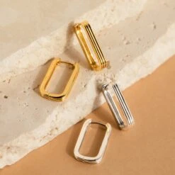 Large Ribbed Rectangle Hoops By Caitlyn Minimalist • Chunky Statement Link Hoop Earrings • Perfect Christmas Gift For Her • ER294 -Jewellery Soldes Boutique il fullxfull.4457327712 dn7o
