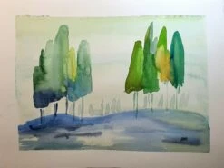 Minimalist Tuscan Landscape. Original Watercolor Painting. Gallery Wall Art Set Gift. Not A Print! Christmas Gift. 9 X” 12.”
