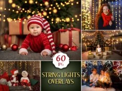 60 Christmas String Lights, Holiday Garlands Photoshop Overlays , Bokeh Digital Photo Editing Textures, Magic Overlay Photographer Pack