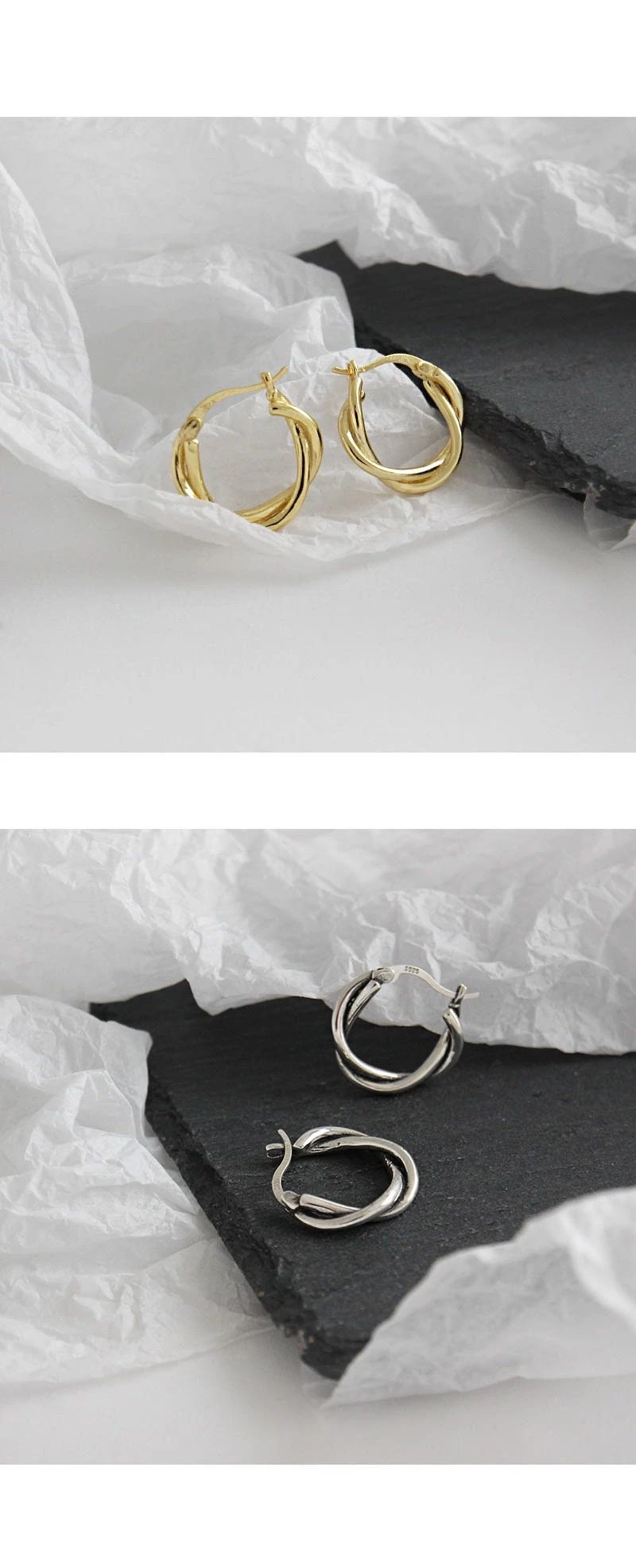 Twisted Hoop Earrings, 18K Gold Plated Medium Hoops Twist, Sterling Silver Twisted Hoops, Minimalist Hoops, Christmas Gift 4 Twisted Hoop Earrings, 18K Gold Plated Medium Hoops Twist, Sterling Silver Twisted Hoops, Minimalist Hoops, Christmas Gift - Image 2