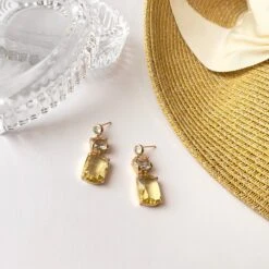 Citrine Statement Earrings Gifts For Women Mom, Gold Plated Circle Stud Clear Gemstone Champagne Drop Dangle Unique Christmas Earrings Set -Jewellery Soldes Boutique il fullxfull.4488979530 nke7