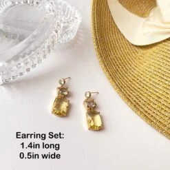 Citrine Statement Earrings Gifts For Women Mom, Gold Plated Circle Stud Clear Gemstone Champagne Drop Dangle Unique Christmas Earrings Set -Jewellery Soldes Boutique il fullxfull.4488987614 ek3s