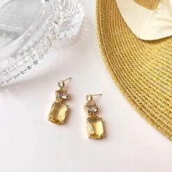 Citrine Statement Earrings Gifts For Women Mom, Gold Plated Circle Stud Clear Gemstone Champagne Drop Dangle Unique Christmas Earrings Set -Jewellery Soldes Boutique il fullxfull.4536350949 135s
