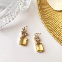 Citrine Statement Earrings Gifts For Women Mom, Gold Plated Circle Stud Clear Gemstone Champagne Drop Dangle Unique Christmas Earrings Set -Jewellery Soldes Boutique il fullxfull.4536351005 njne