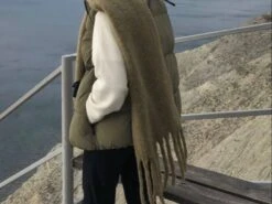 Green, Black, White Oversized Knit Fringe Trim Scarf - Super Soft Polyester Winter Scarf - Extra Long / Chunky - Christmas Gift -Jewellery Soldes Boutique il fullxfull.4642156225 9x6c