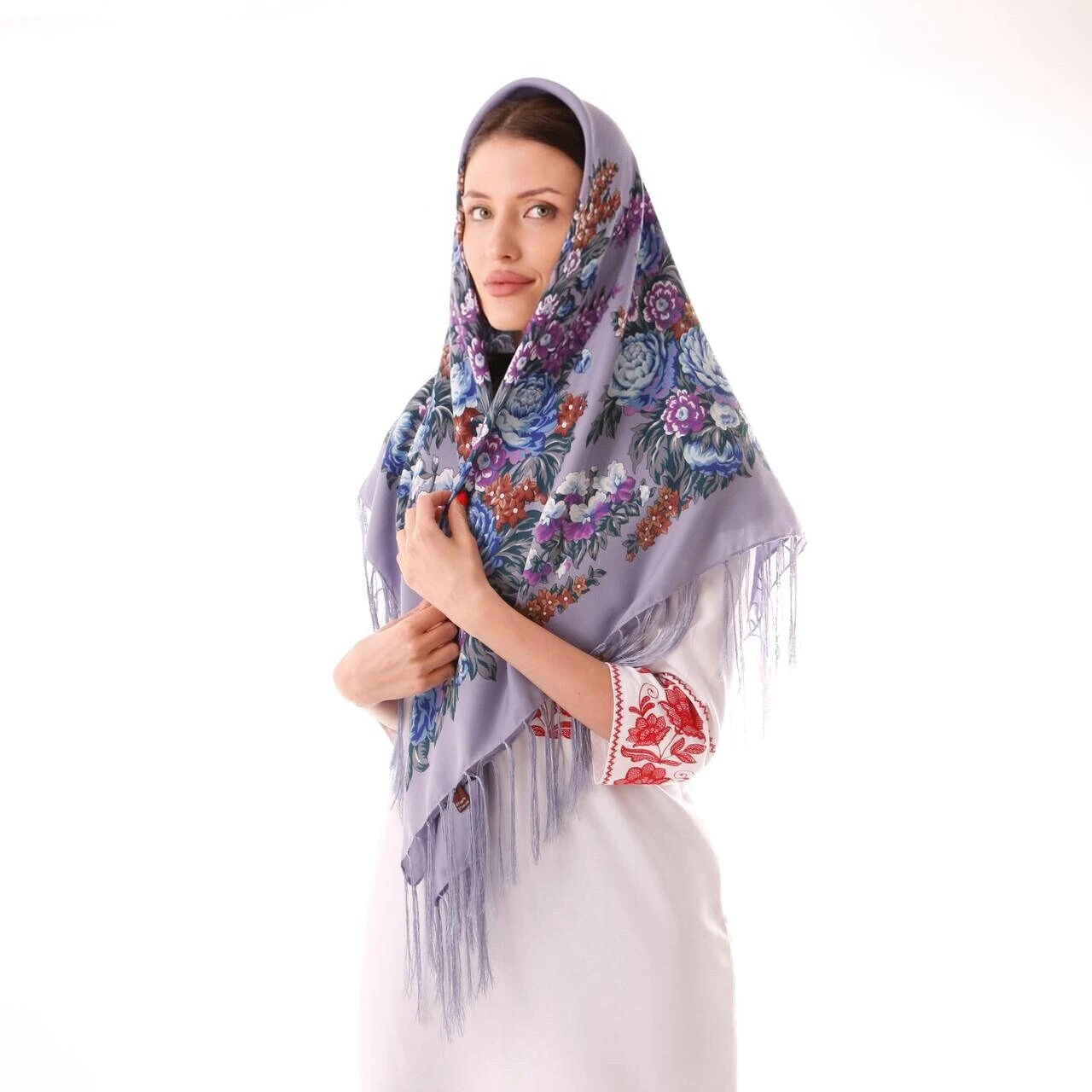 Ethnic Folk Wool 120*120 Shawl Slavic Babushka Floral Scarf Kopftuch Ukrainisch Boho Timeless Floral Design Christmas Gift Foulard Balte 4 Ethnic Folk Wool 120*120 Shawl Slavic Babushka Floral Scarf Kopftuch Ukrainisch Boho Timeless Floral Design Christmas Gift Foulard Balte - Image 2