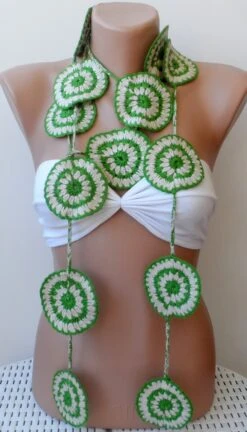 Bohemian Scarf Boho Crocheted Necklace Lariats Halloween Green Cream Crochet Scarf Cream Lariats Circle Handmade Scarflette Christmas Scarf -Jewellery Soldes Boutique il fullxfull.488734170 4juc