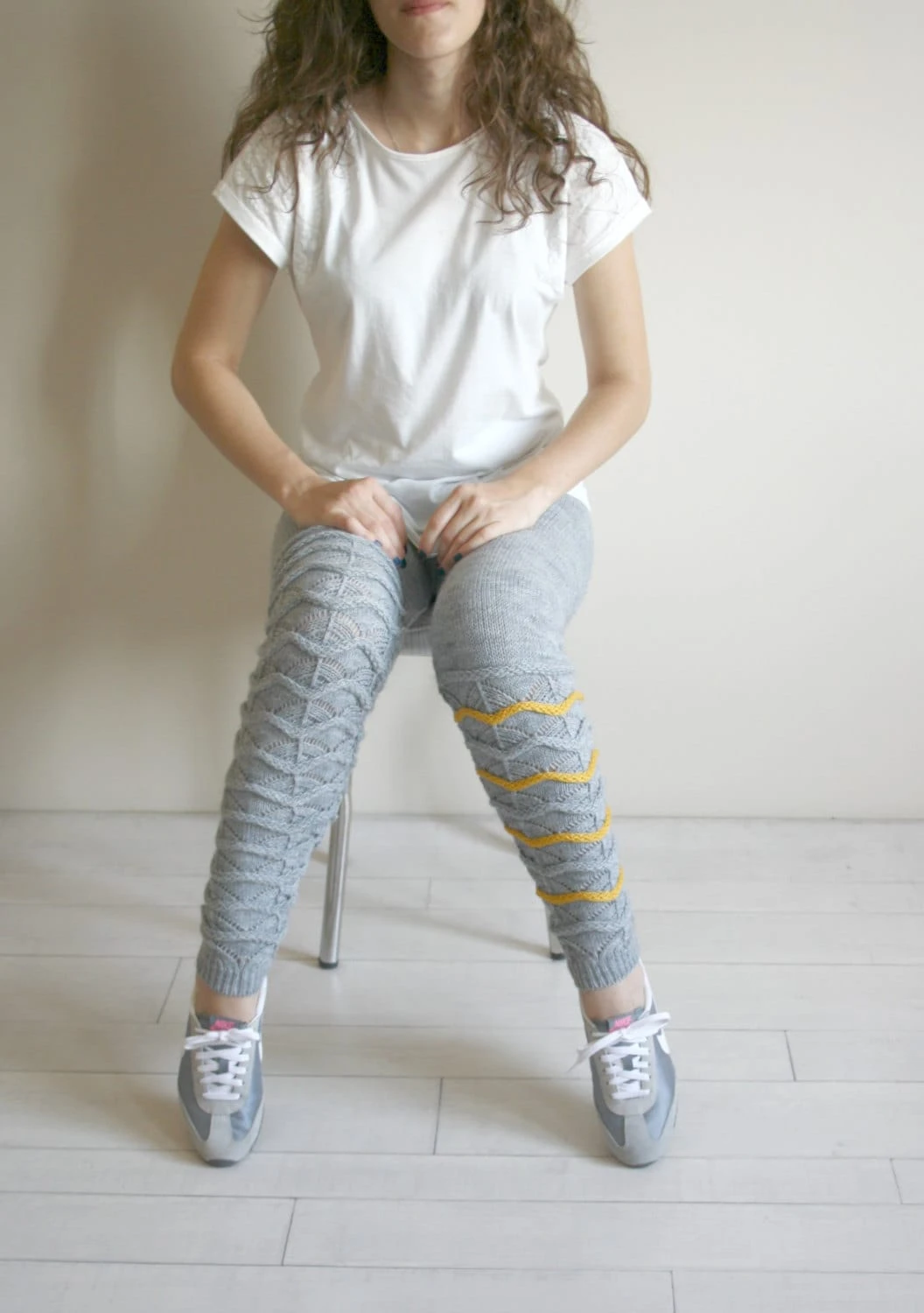 Gray Knitted Stretch Yellow ZigZag Leggings, Leggings For Women, Clothing Gift, Christmas Gifts, Gift For Her, Gift For Women 5 Gray Knitted Stretch Yellow ZigZag Leggings, Leggings For Women, Clothing Gift, Christmas Gifts, Gift For Her, Gift For Women - Image 3