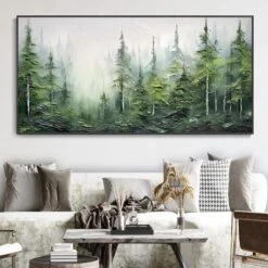 Abstract Landscape Hand Oil Painting Green Forest Plant Painting, Living Room Decor Painting Fashion Art Tree Custom Painting Christmas Gift