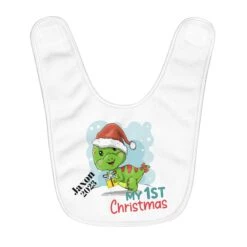 Personalized My 1st Christmas Baby Dino Fleece Baby Bib