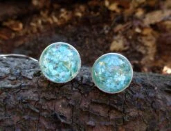 Real Flower Ear Studs Teal Earrings Stainless Steel Aqua Teal Flowers In Resin Silver Earrings Christmas Gift For Women