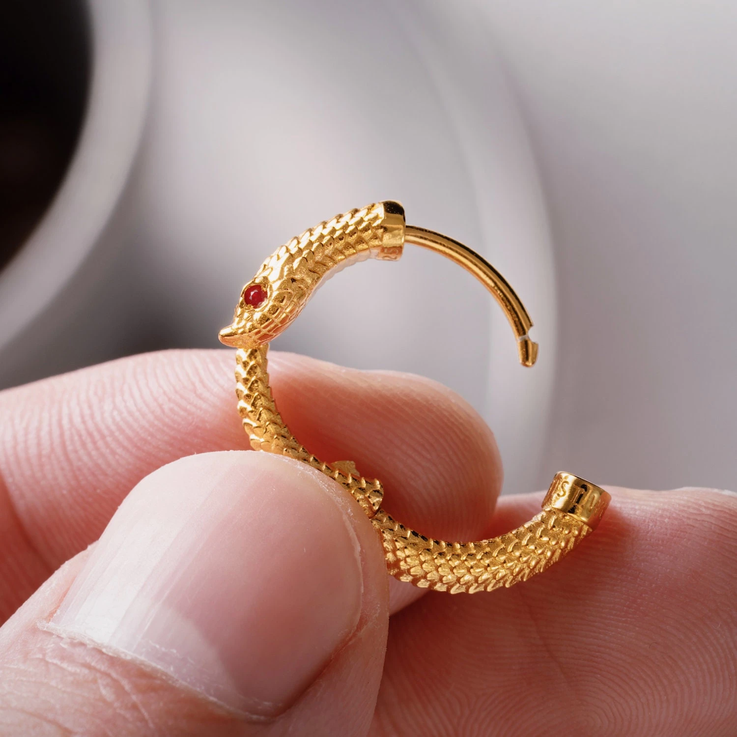 Hognose Snake Earrings In Gold Vermeil With Gemstone Eyes. Snake Earrings. Animal Lover Gift. Gift For Her. Gold Earrings. Christmas Gift 9 Hognose Snake Earrings In Gold Vermeil With Gemstone Eyes. Snake Earrings. Animal Lover Gift. Gift For Her. Gold Earrings. Christmas Gift - Image 7