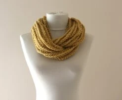 Mustard Yellow Crochet Loop Scarf, Chain Infinity Circle Scarves For Women , Stocking Stuffer, Christmas Gift -Jewellery Soldes Boutique il fullxfull.517547948 rl5l