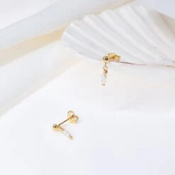Christmas Sale, Pearl Ear Stud Earrings Cute Dangling Charm, Gold Plated Over Sterling Silver -Jewellery Soldes Boutique il fullxfull.5186603411 3fy5