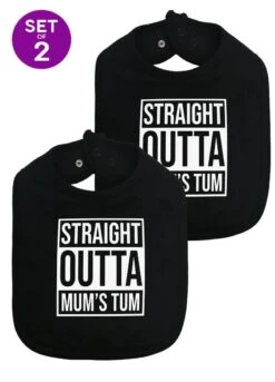 2 X AWARD WINNING Funny Baby Bibs / Hip Hop Bib Straight Outta Mum's Tum | Baby Shower, Stocking Filler, Christmas Gift [Boys Or Girls]