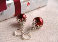 Red Christmas Earrings, Christmas Earrings, Christmas Ornament Earrings, Holiday Earrings, Red And Silver, Cocktail Party