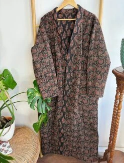 Quilted Unisex Pure Cotton Reversible Long Autumn Winter Dressing Kimono Robe | Classic Black Red Mughal Motif Stripe | Christmas Love Gift -Jewellery Soldes Boutique il fullxfull.5240827790 2sr1