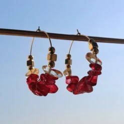 Boho Earrings Gold Hoops Birthstone Jewelry Stainless Steel 18 K Gold Plated Red Garnet Natural Stone Earrings Christmas Gift Birthday Gift -Jewellery Soldes Boutique il fullxfull.5262868991 ls3f