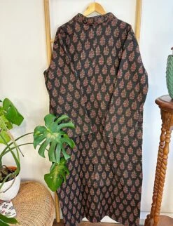 Quilted Unisex Pure Cotton Reversible Long Autumn Winter Dressing Kimono Robe | Classic Black Red Mughal Motif Stripe | Christmas Love Gift -Jewellery Soldes Boutique il fullxfull.5289014321 1xmp