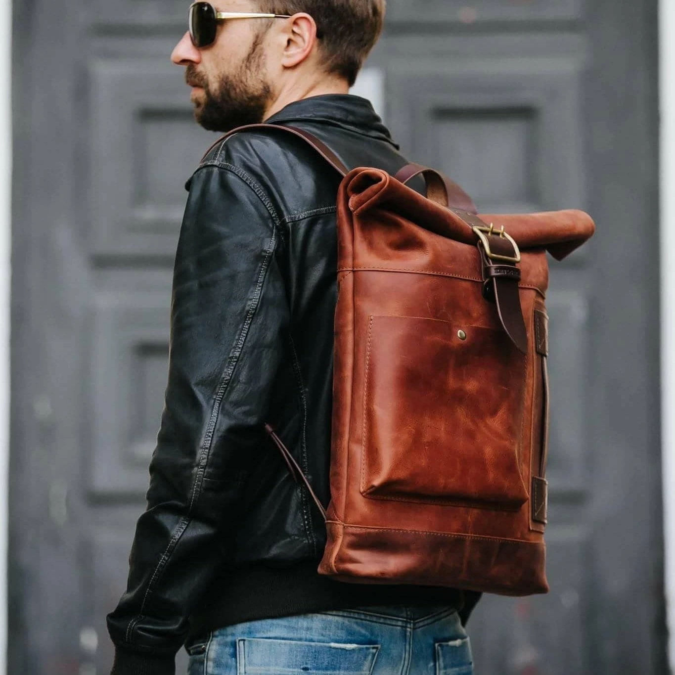 Leather Backpack Men Roll Top Backpack Computer Backpack Laptop Purse For Men Christmas Gift 5 Leather Backpack Men Roll Top Backpack Computer Backpack Laptop Purse For Men Christmas Gift - Image 3