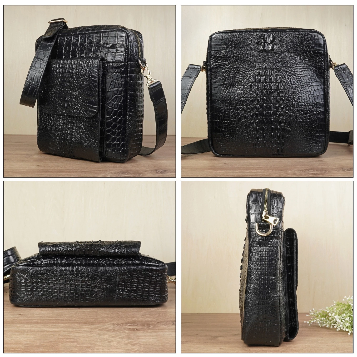 Black Leather Mens Crossbody Shoulder Bag, Vertical Satchel Bag Casual, Small Messenger Bag Christmas Gift For Men 10 Black Leather Mens Crossbody Shoulder Bag, Vertical Satchel Bag Casual, Small Messenger Bag Christmas Gift For Men - Image 8