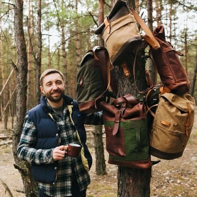 Canvas And Leather Backpack Roll Top Backpack For Man Leather Purse For Man Christmas Gift 10 Canvas And Leather Backpack Roll Top Backpack For Man Leather Purse For Man Christmas Gift - Image 8