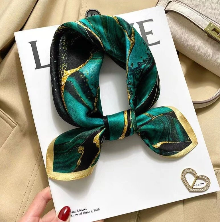 Silk Scarf Neckerchief Silk Green Asian Style Silk Scarf Bandana 70 X 70 Cm Stole Vintage ︱Gift For Her ︱Luxury Gift Christmas 5 Silk Scarf Neckerchief Silk Green Asian Style Silk Scarf Bandana 70 X 70 Cm Stole Vintage ︱Gift For Her ︱Luxury Gift Christmas - Image 3