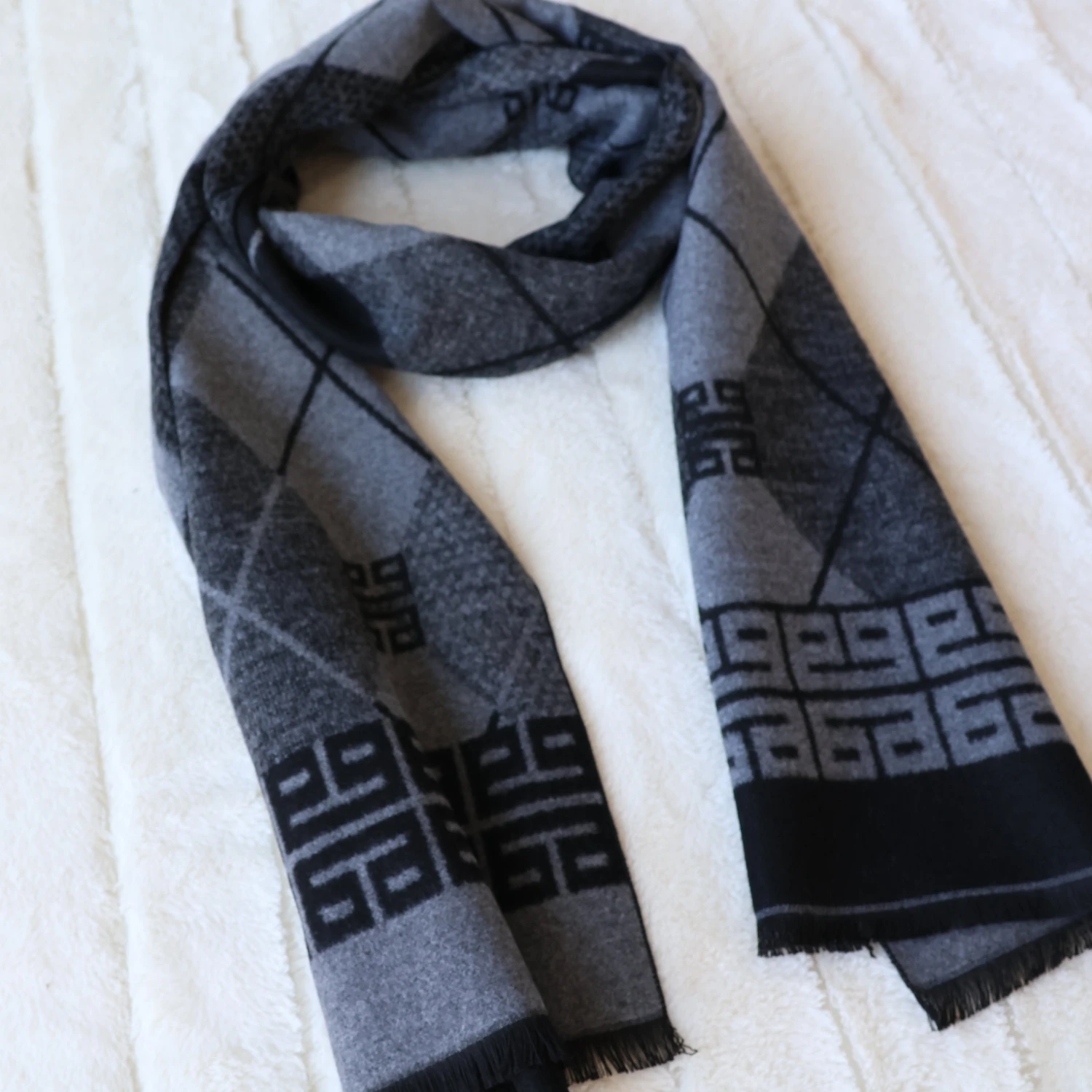 Black & Gray Men's Cold Weather Winter Scarf | Scarves For Men | Gifts For Dad | Suit Scarf | Christmas Gifts For Husband | Shawl Pashmina 3 Black & Gray Men's Cold Weather Winter Scarf | Scarves For Men | Gifts For Dad | Suit Scarf | Christmas Gifts For Husband | Shawl Pashmina
