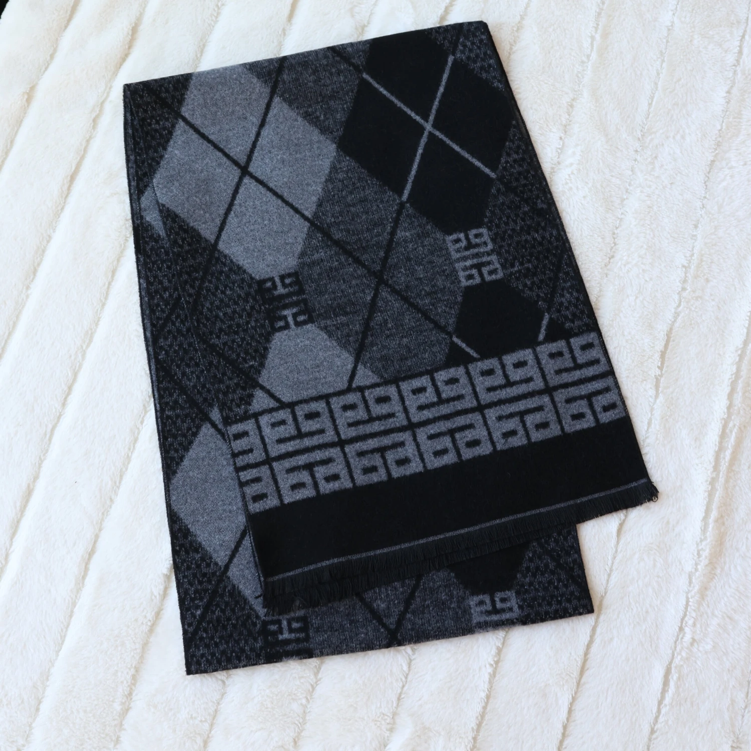 Black & Gray Men's Cold Weather Winter Scarf | Scarves For Men | Gifts For Dad | Suit Scarf | Christmas Gifts For Husband | Shawl Pashmina 6 Black & Gray Men's Cold Weather Winter Scarf | Scarves For Men | Gifts For Dad | Suit Scarf | Christmas Gifts For Husband | Shawl Pashmina - Image 4