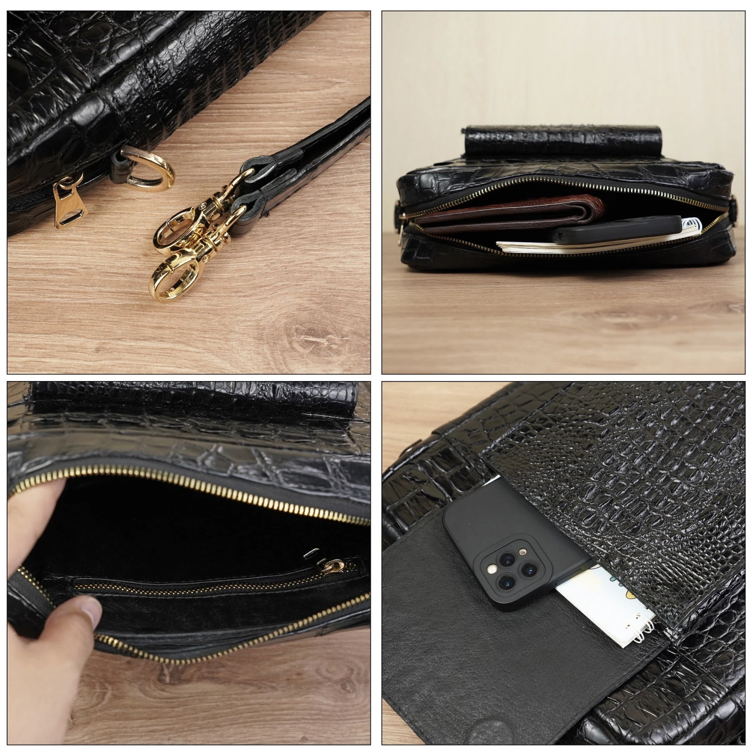 Black Leather Mens Crossbody Shoulder Bag, Vertical Satchel Bag Casual, Small Messenger Bag Christmas Gift For Men 11 Black Leather Mens Crossbody Shoulder Bag, Vertical Satchel Bag Casual, Small Messenger Bag Christmas Gift For Men - Image 9